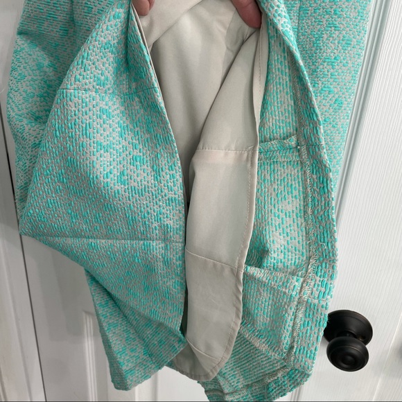 NANETTE LEPORE Demure Pleated Tweed Teal Dress 2 - Picture 6 of 9